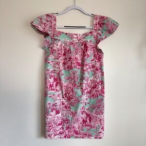 Manuel Canovas Paris "Bengale" Tropical Fabric Cotton Dress - Pink / Turquoise